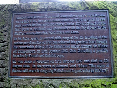 Metal plaque about Admiral Adam Duncan